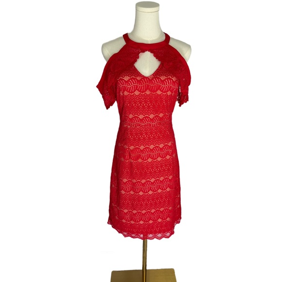 Francesca’s‎ Red Lace Halter Mini Dress | Size M - Picture 2 of 6
